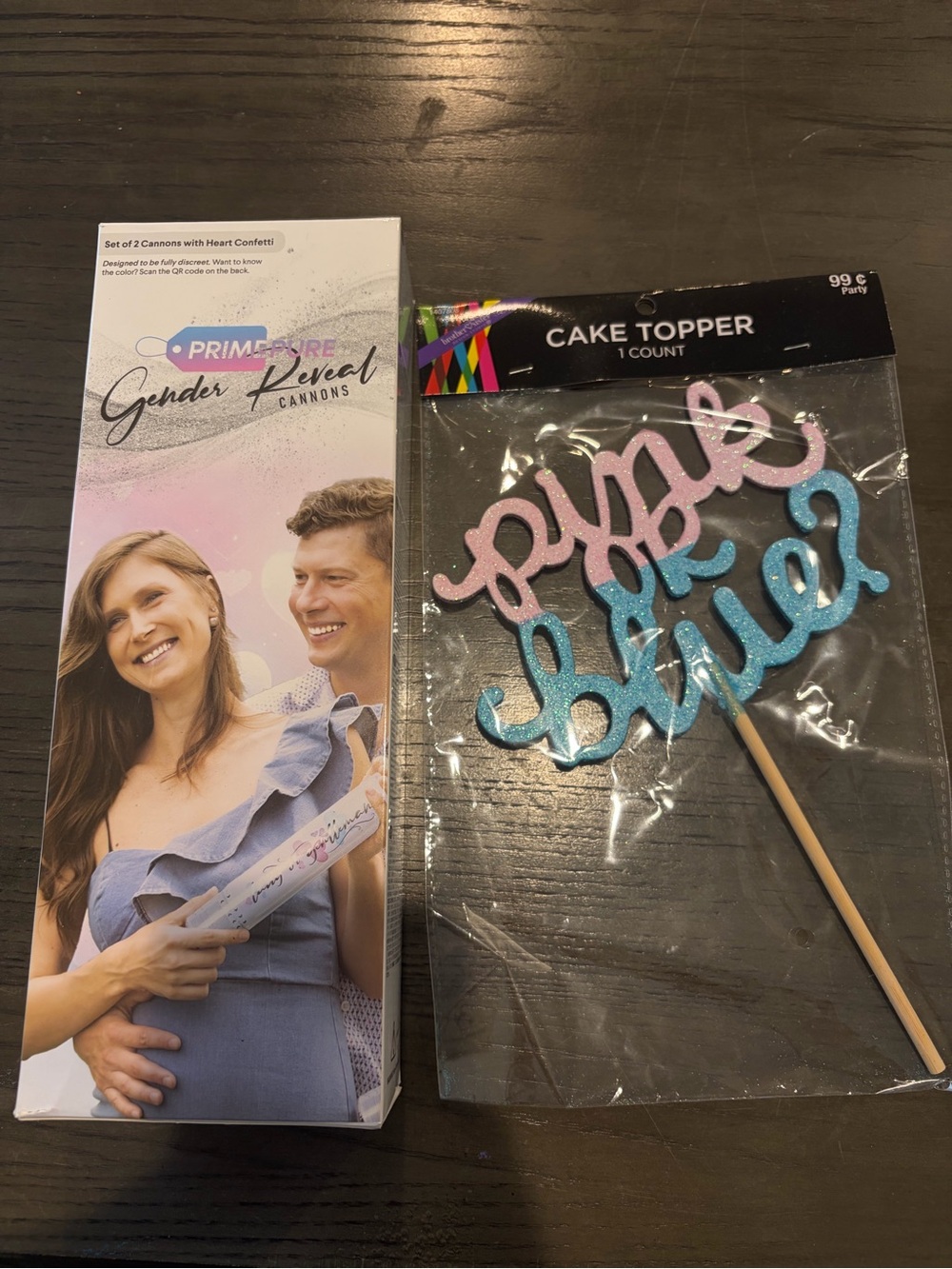 Pink & Blue Cake Topper and Gender Reveal Cannons (Pink)